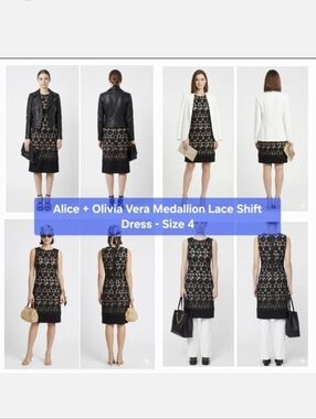 Alice + Olivia "Vera" Medallion Lace Shift Dress Size 4